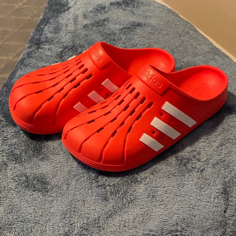 Adidas Kids Red and White Slippers